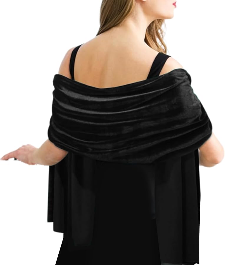 Black Velvet Plush Shawl Scarf Comfortable And Versatile For Dating Night Unisex - Image 4